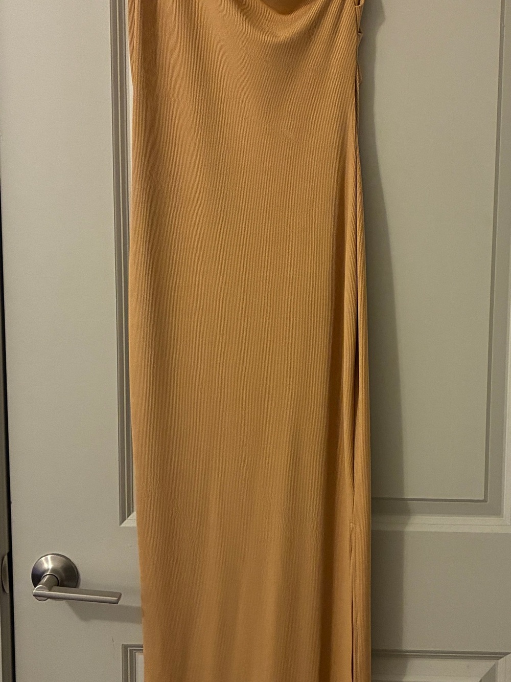One-Shoulder Maxi Dress in Tan - Sleek Evening Style